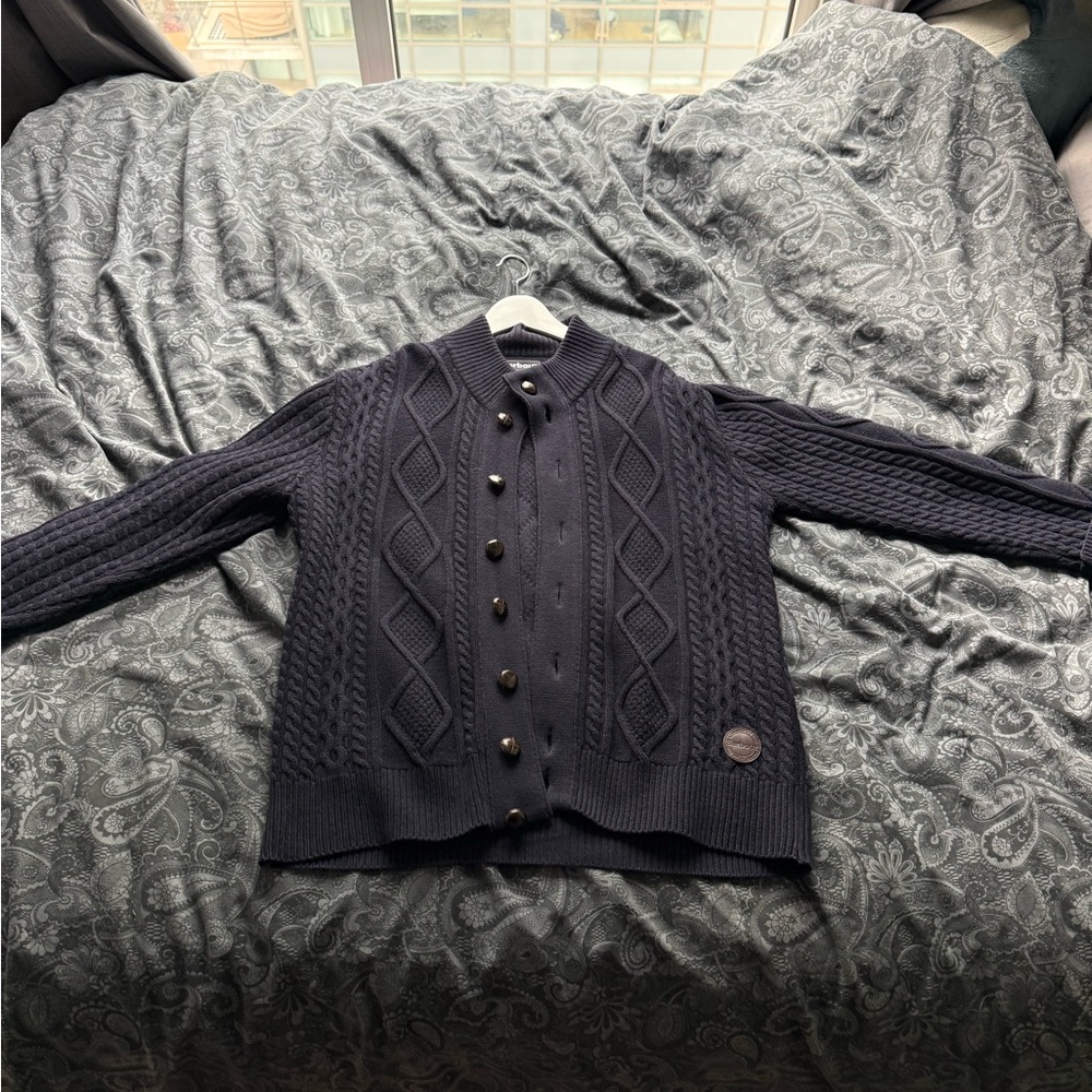 Barbour - Lambs wool -  Navy - Cable Knit Cardigan - oversized fit - M